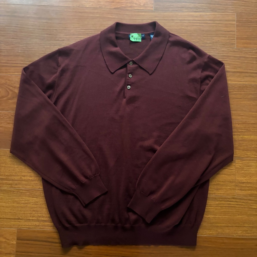 Grant Thomas Mens XXL Burgundy Italian 100% Merino Wool Polo Sweater Knit